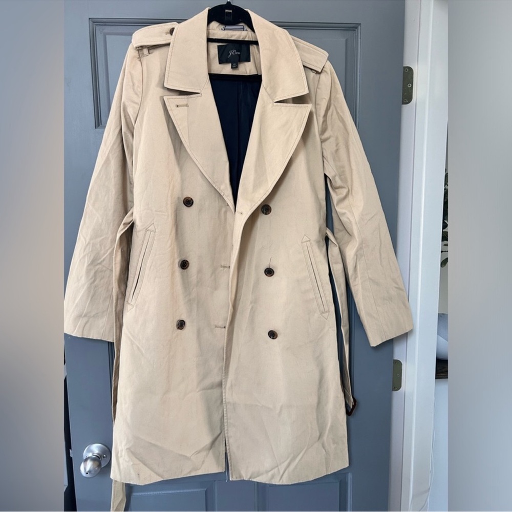 J Crew Tan Trench Coat with Notched Lapel and Tailored Fit